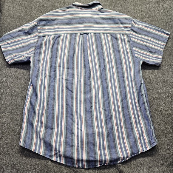 Vintage Eddie-Bauer Vertical-Stripes Shirt L Summer Style Blue Red White - Picture 7 of 9